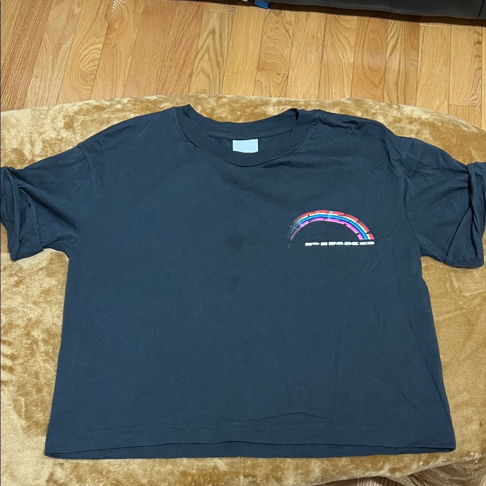 Pinko Black Tee with Colorful Rainbow Accent